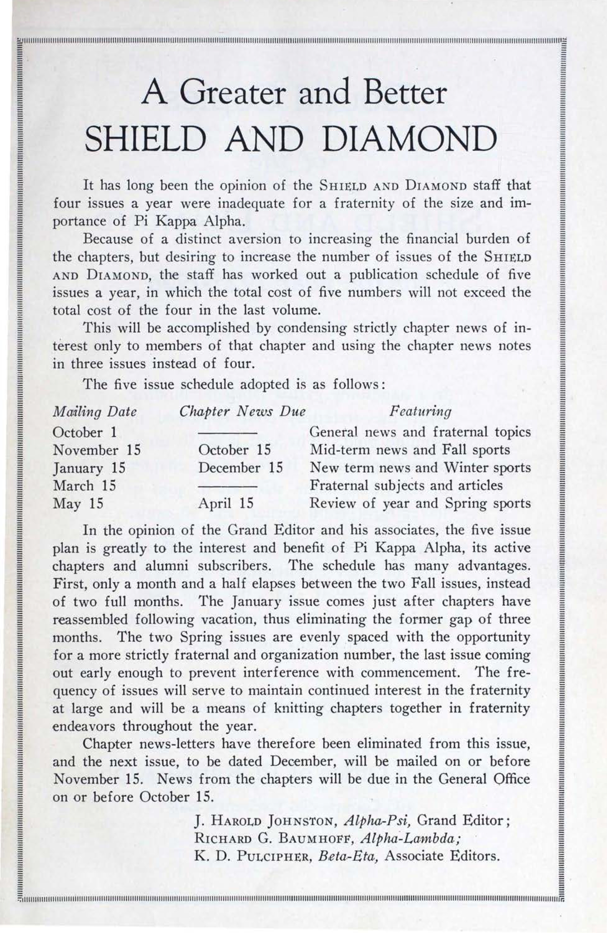 Shield and Diamond, Vol. 36, No. 1, October 1926